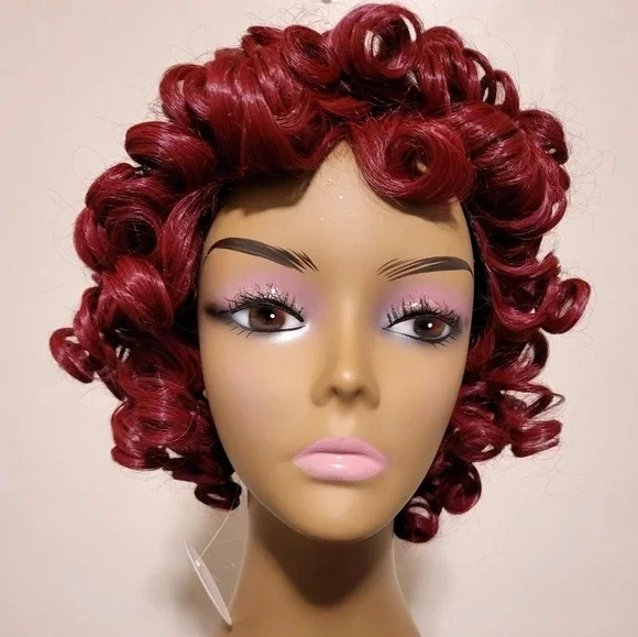 Pincurled Wig w/bangs - RED - Picture 3 of 12